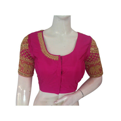 Magenta Magic: Aari Handwork Semi Silk Blouse for Weddings