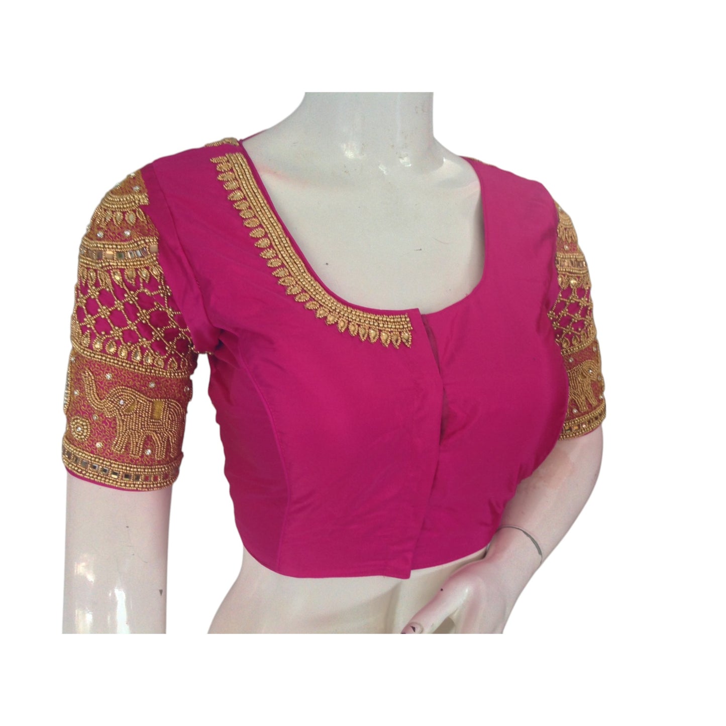 Magenta Magic: Aari Handwork Semi Silk Blouse for Weddings