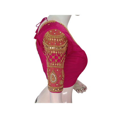 Magenta Magic: Aari Handwork Semi Silk Blouse for Weddings