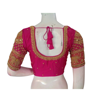 Magenta Magic: Aari Handwork Semi Silk Blouse for Weddings