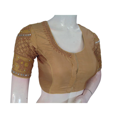 Golden Radiance: Aari Handwork Wedding Silk Saree Readymade Blouse