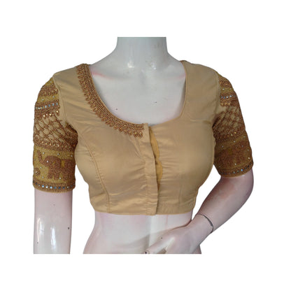 Banana Gold Beauty: Aari Handwork Semi Silk Blouse for Weddings