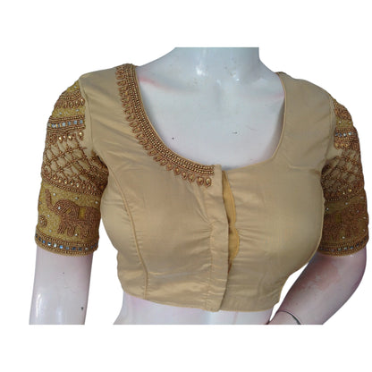 Banana Gold Beauty: Aari Handwork Semi Silk Blouse for Weddings