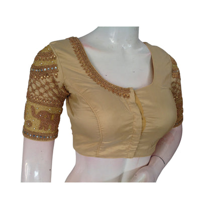 Banana Gold Beauty: Aari Handwork Semi Silk Blouse for Weddings