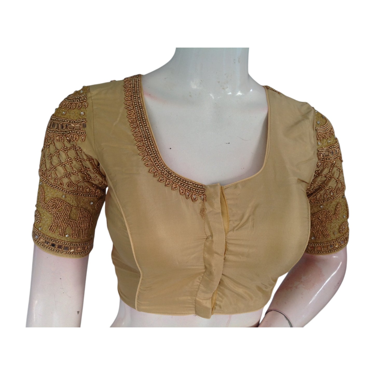 Golden Glamour: Aari Handwork Semi Silk Blouse for Weddings