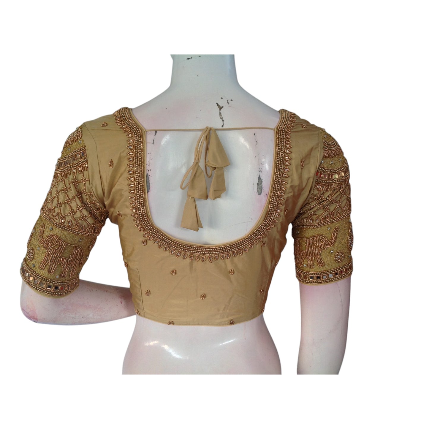 Golden Glamour: Aari Handwork Semi Silk Blouse for Weddings