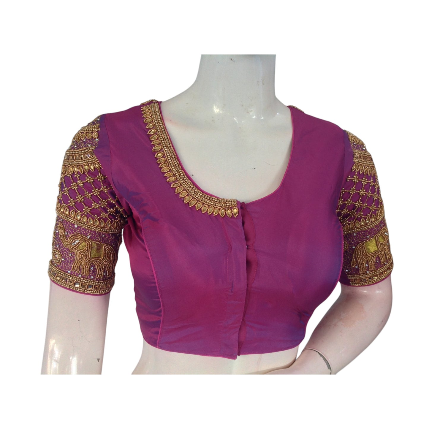 Enchanting purplish-pink : Aari Handwork Wedding Silk Saree Blouse