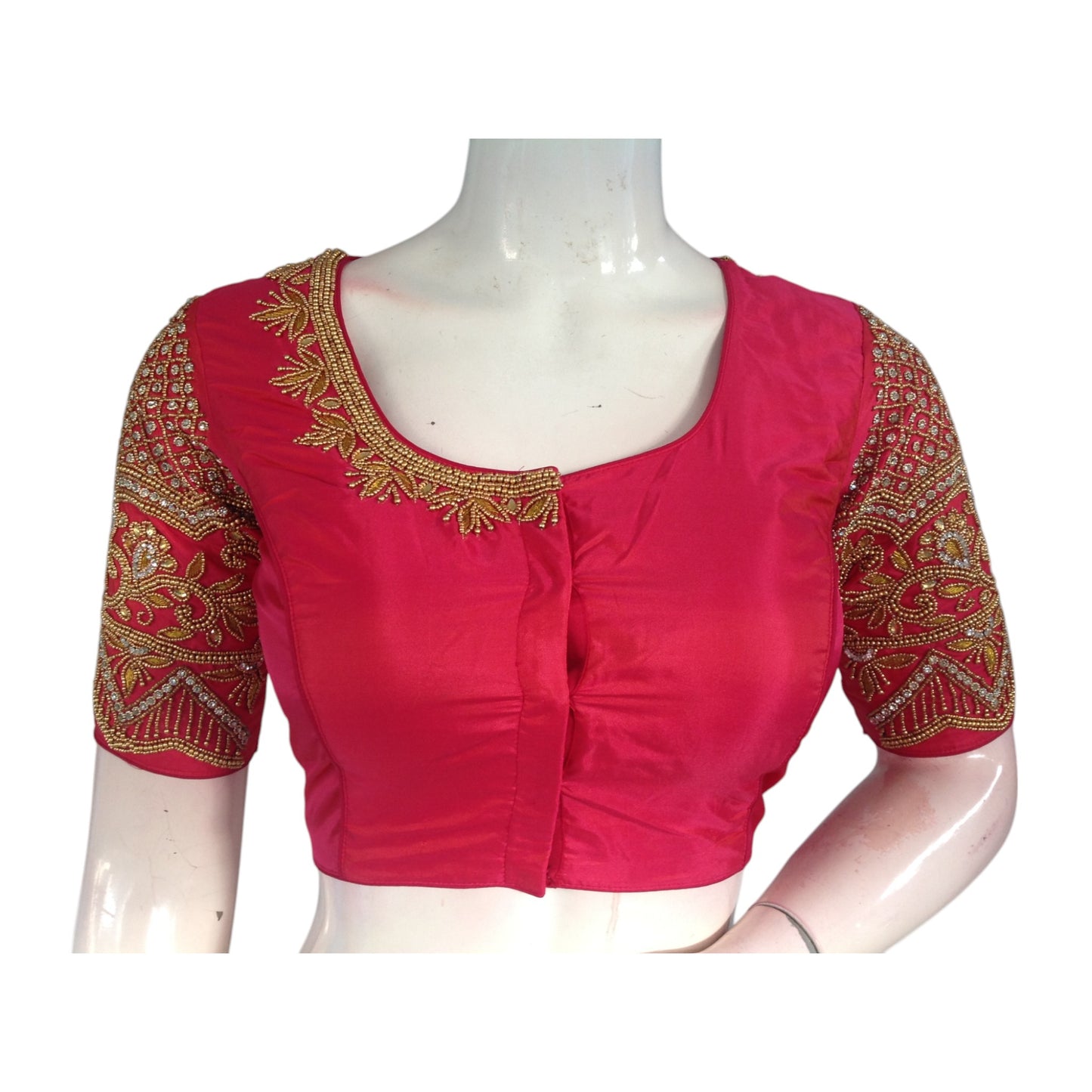 Peachy Keen: Aari Handwork Dark Peach Pink Blouse for Weddings