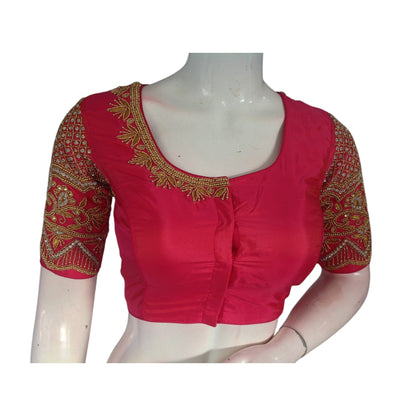 Peachy Keen: Aari Handwork Dark Peach Pink Blouse for Weddings