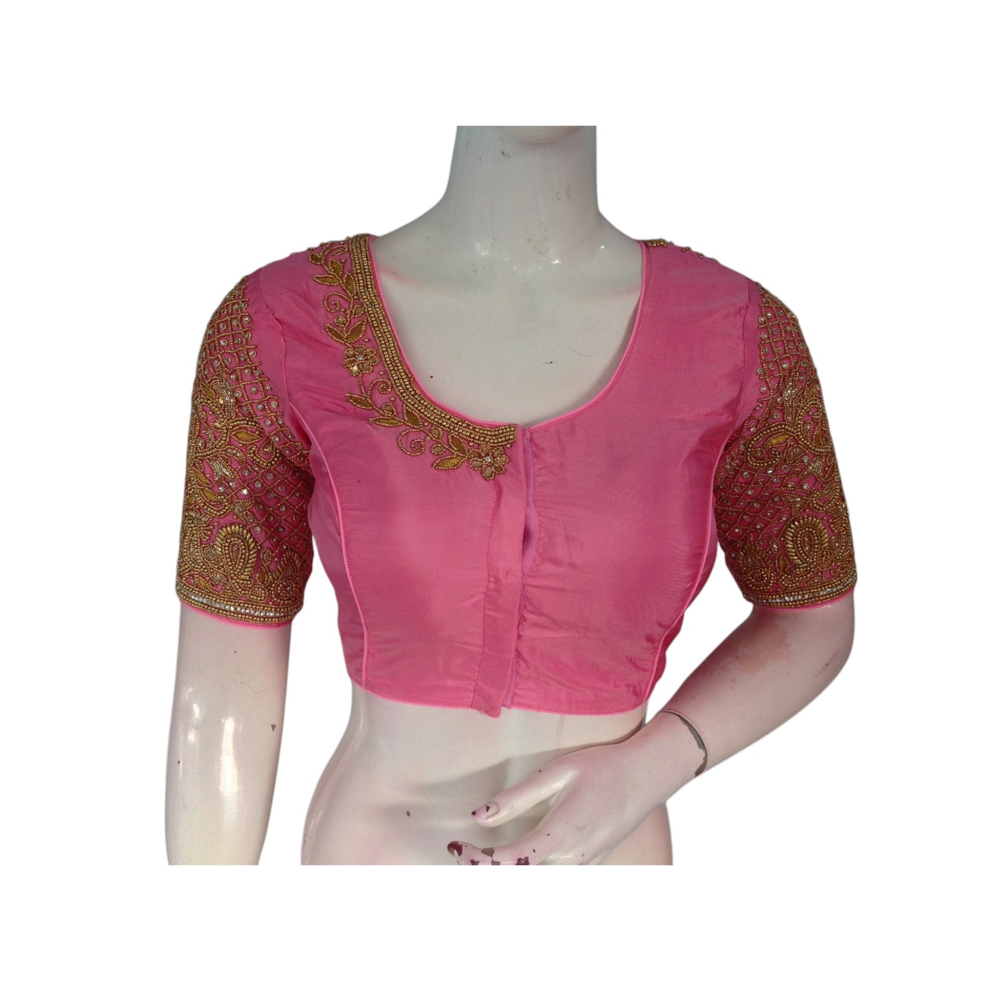 Romantic Baby Pink Color Silk Saree Readymade Blouse with Exquisite Aari Work