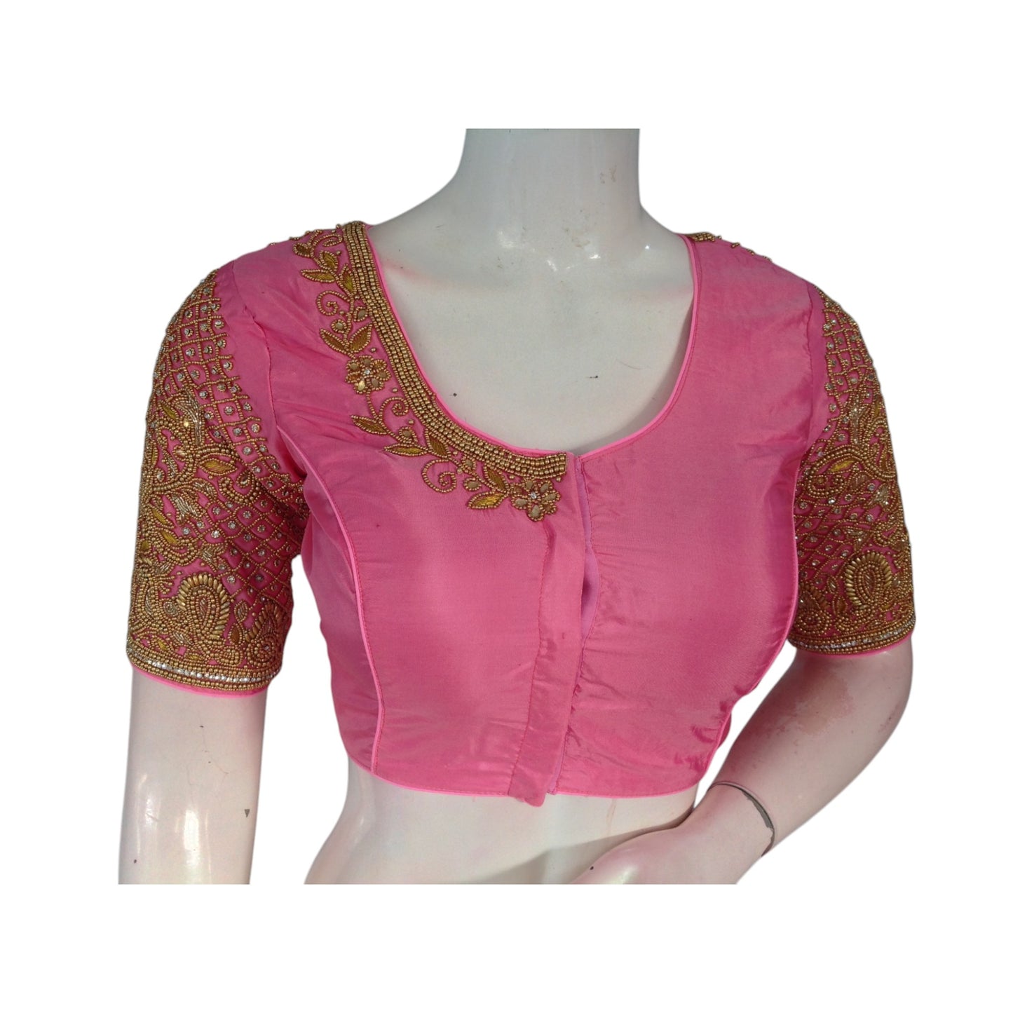 Romantic Baby Pink Color Silk Saree Readymade Blouse with Exquisite Aari Work