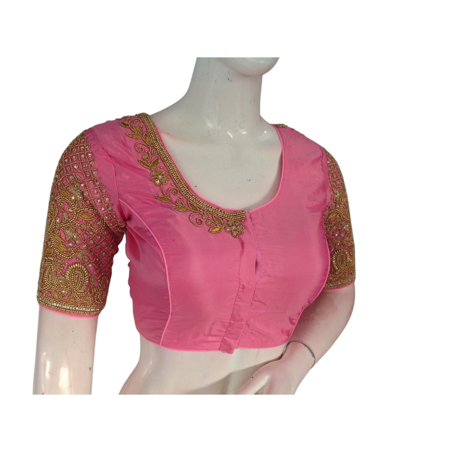 Romantic Baby Pink Color Silk Saree Readymade Blouse with Exquisite Aari Work