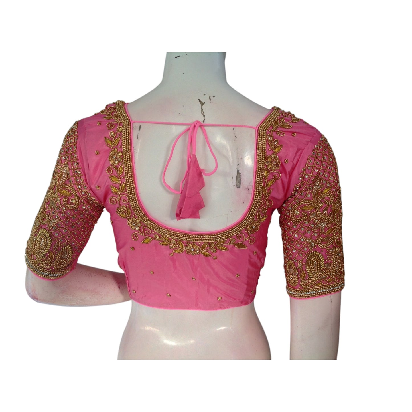 Romantic Baby Pink Color Silk Saree Readymade Blouse with Exquisite Aari Work