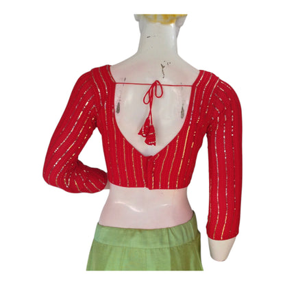 Red Color Designer Sequin 3/4th Sleeves Readymade Blouse for Sarees