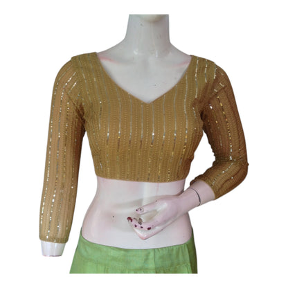 Stylish Gold Designer Sequin 3/4th Sleeves Readymade  Blouse for Sarees