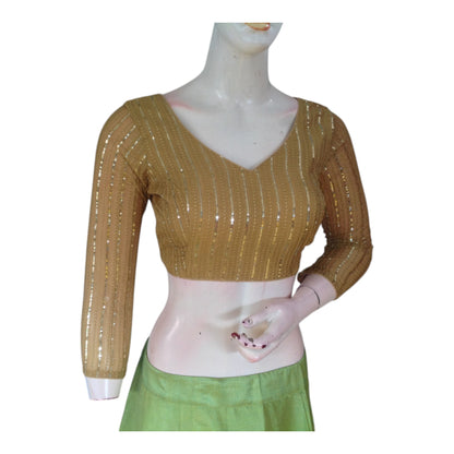 Stylish Gold Designer Sequin 3/4th Sleeves Readymade  Blouse for Sarees