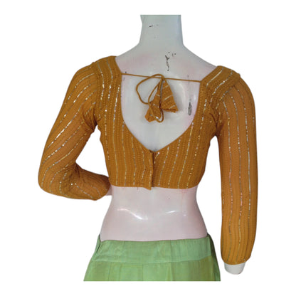 Mustard Yellow Designer Sequin 3/4th Sleeves Readymade Blouse for Sarees