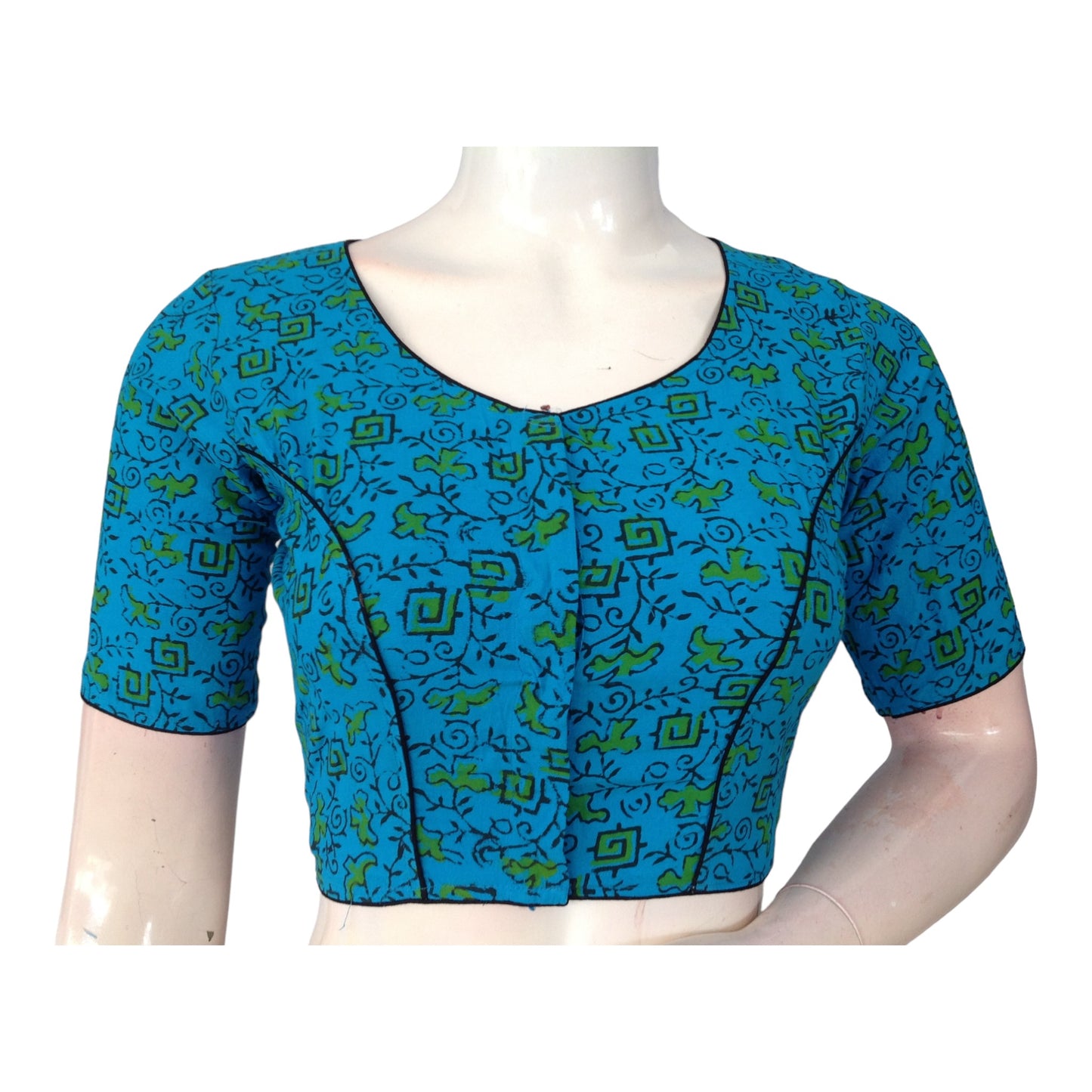 Blue High Neck Cotton Blouse | Festive & Casual Chic 