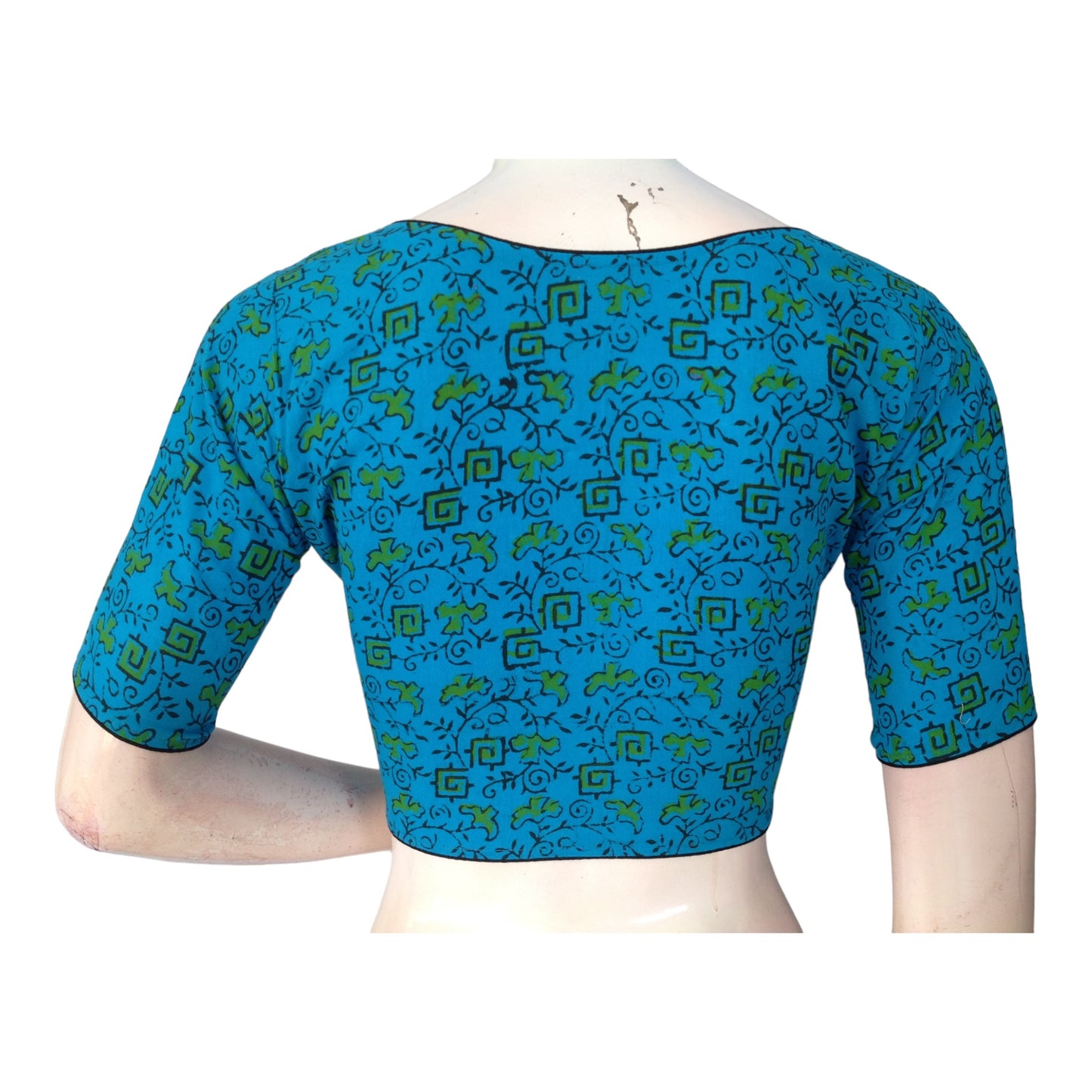 Blue High Neck Cotton Blouse | Festive & Casual Chic