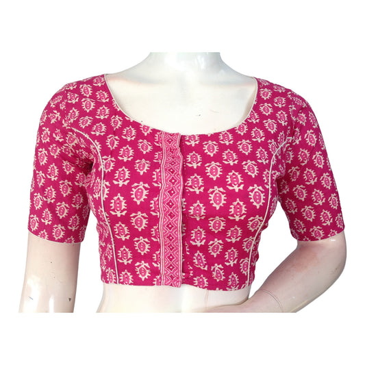 Versatile Magenta High Neck Cotton Blouse |  Handcrafted in India