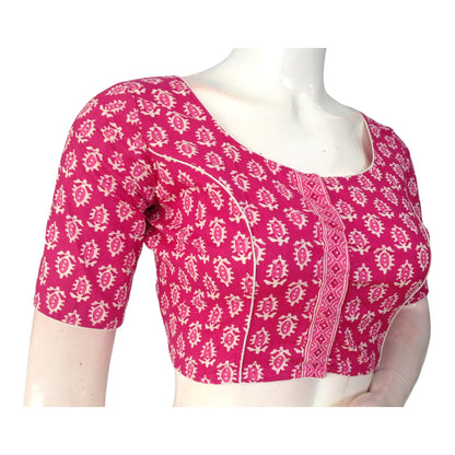 Versatile Magenta High Neck Cotton Blouse |  Handcrafted in India