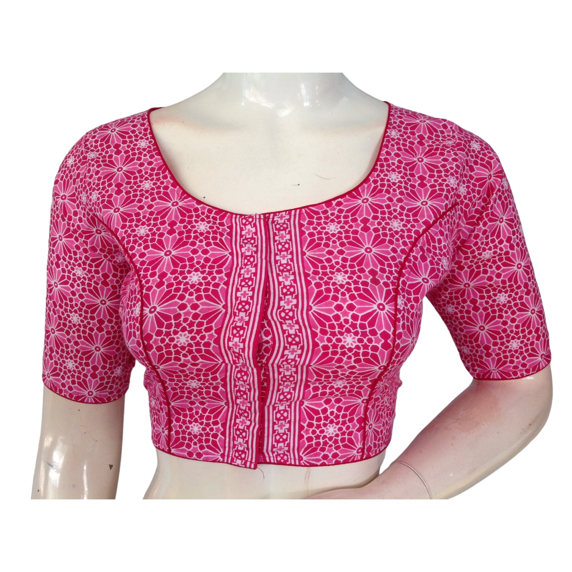 Magenta Color High Neck Saree Blouse: Pure Cotton Confidence