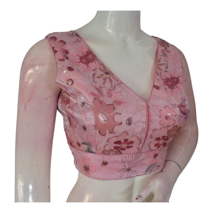 Pastel Pink Sequin Organza Blouse | Spring/Summer Party Top | Designer Blouse