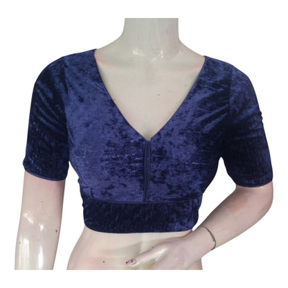 Elegant Navy Blue Velvet Readymade Saree Blouse | Designer Blouse for Women