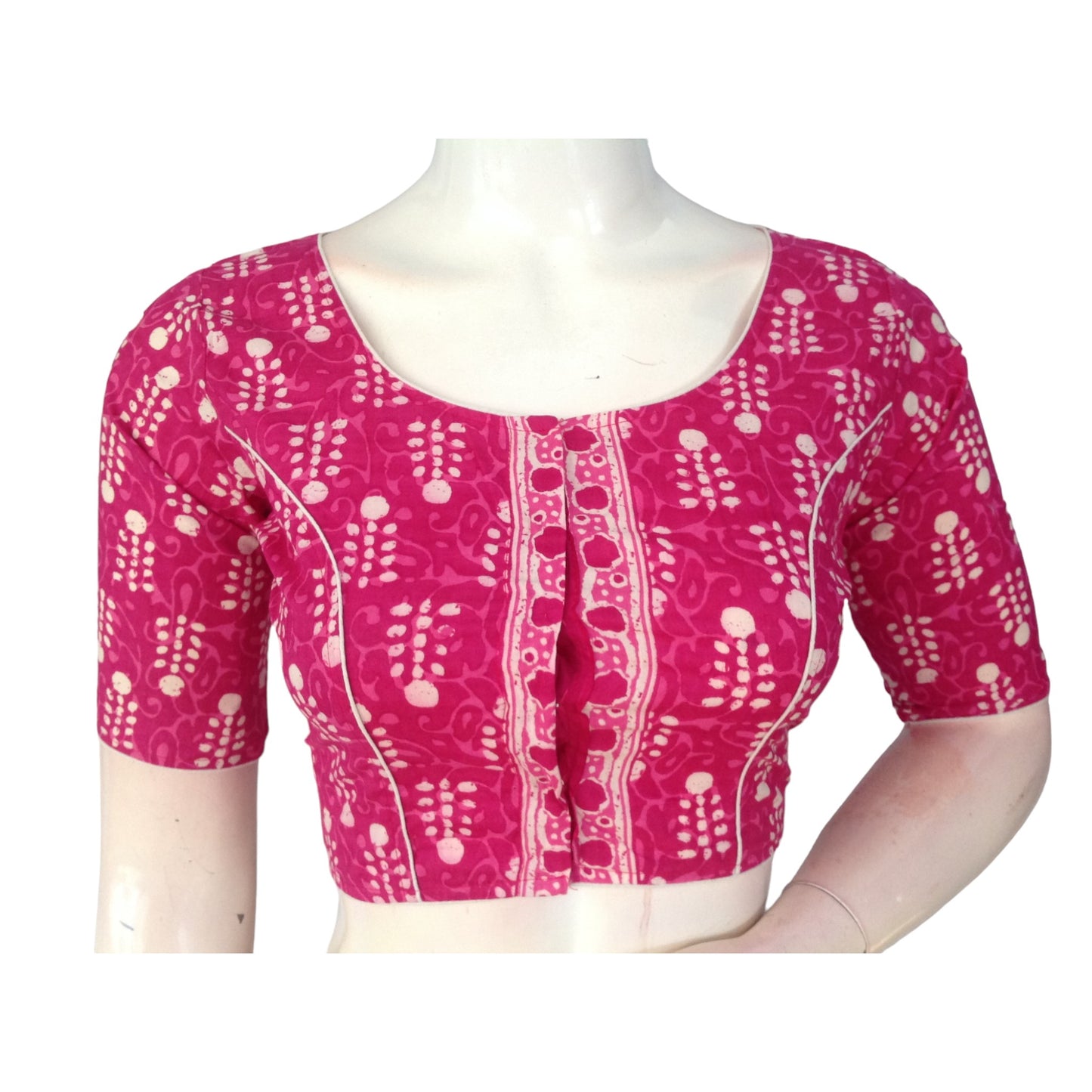 Fuchsia Fantasy: Magenta High Neck Cotton Saree Blouse