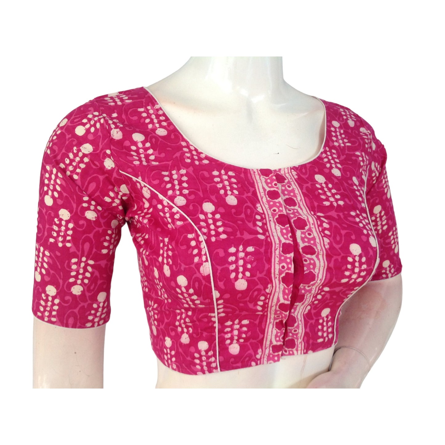 Fuchsia Fantasy: Magenta High Neck Cotton Saree Blouse