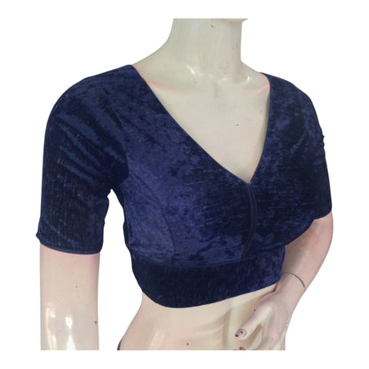 Elegant Navy Blue Velvet Readymade Saree Blouse | Designer Blouse for Women