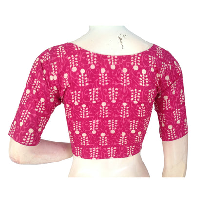 Fuchsia Fantasy: Magenta High Neck Cotton Saree Blouse