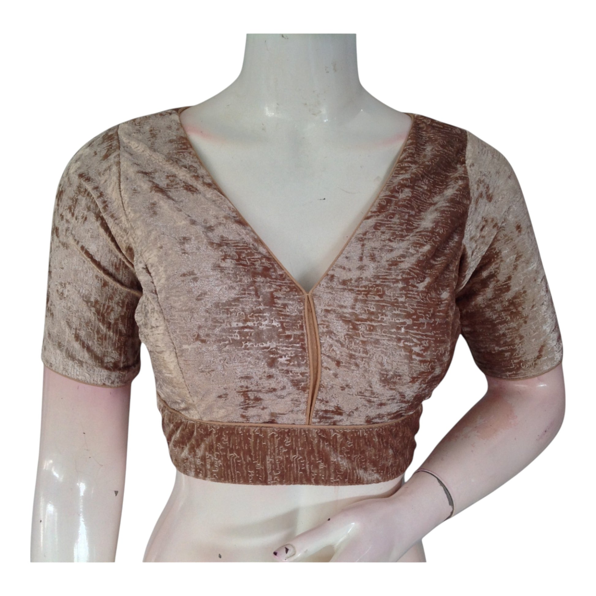 Elegant Pastel Brown Velvet Readymade Saree Blouse | Designer Blouse