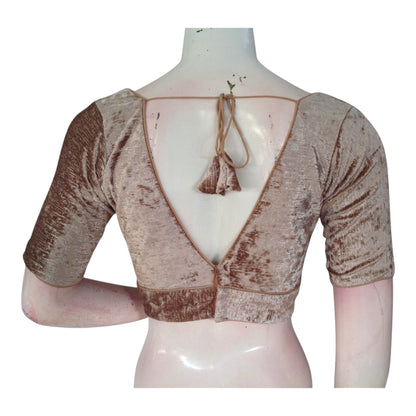 Elegant Pastel Brown Velvet Readymade Saree Blouse | Designer Blouse