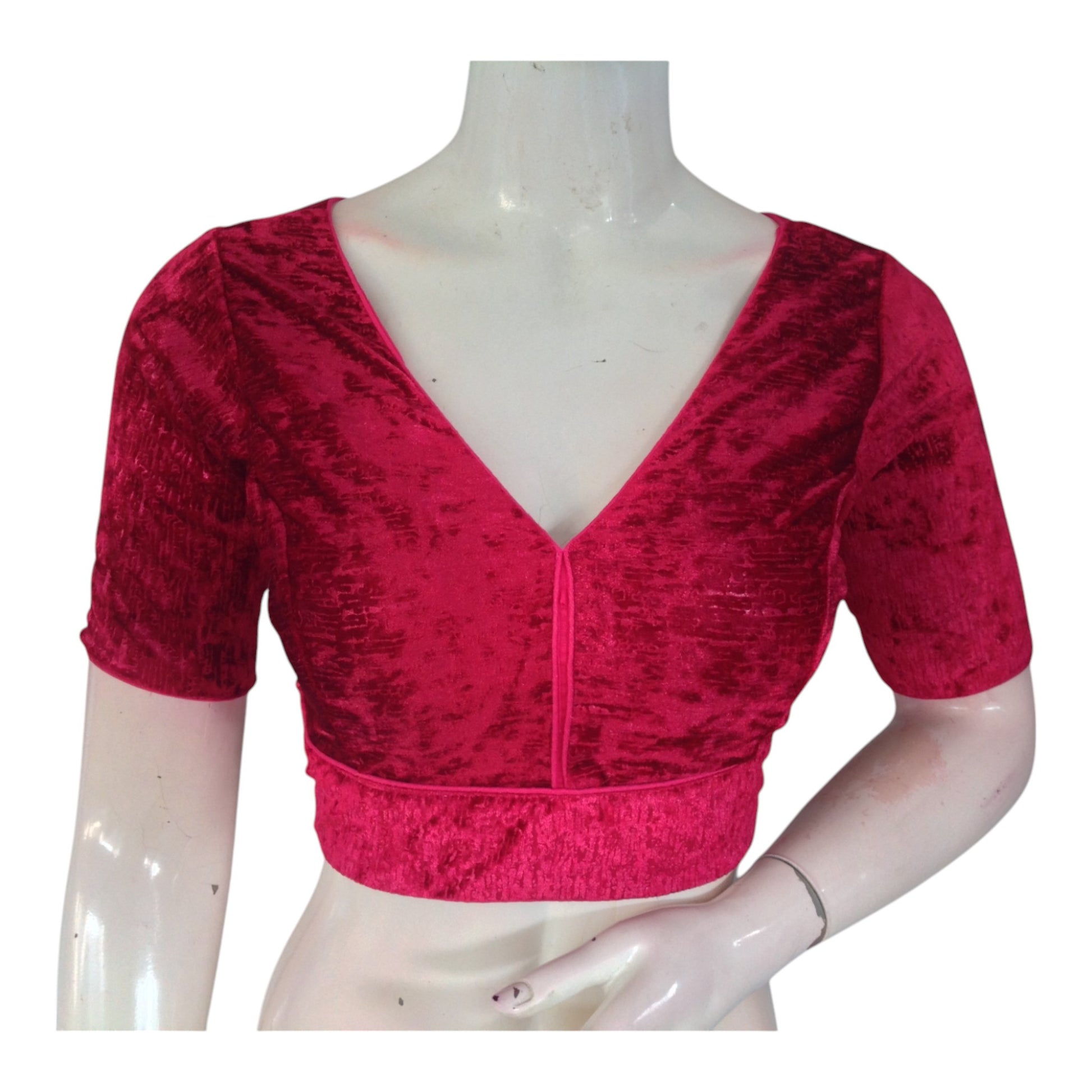 Elegant Raspberry Velvet Readymade Saree Blouse | Designer Blouse