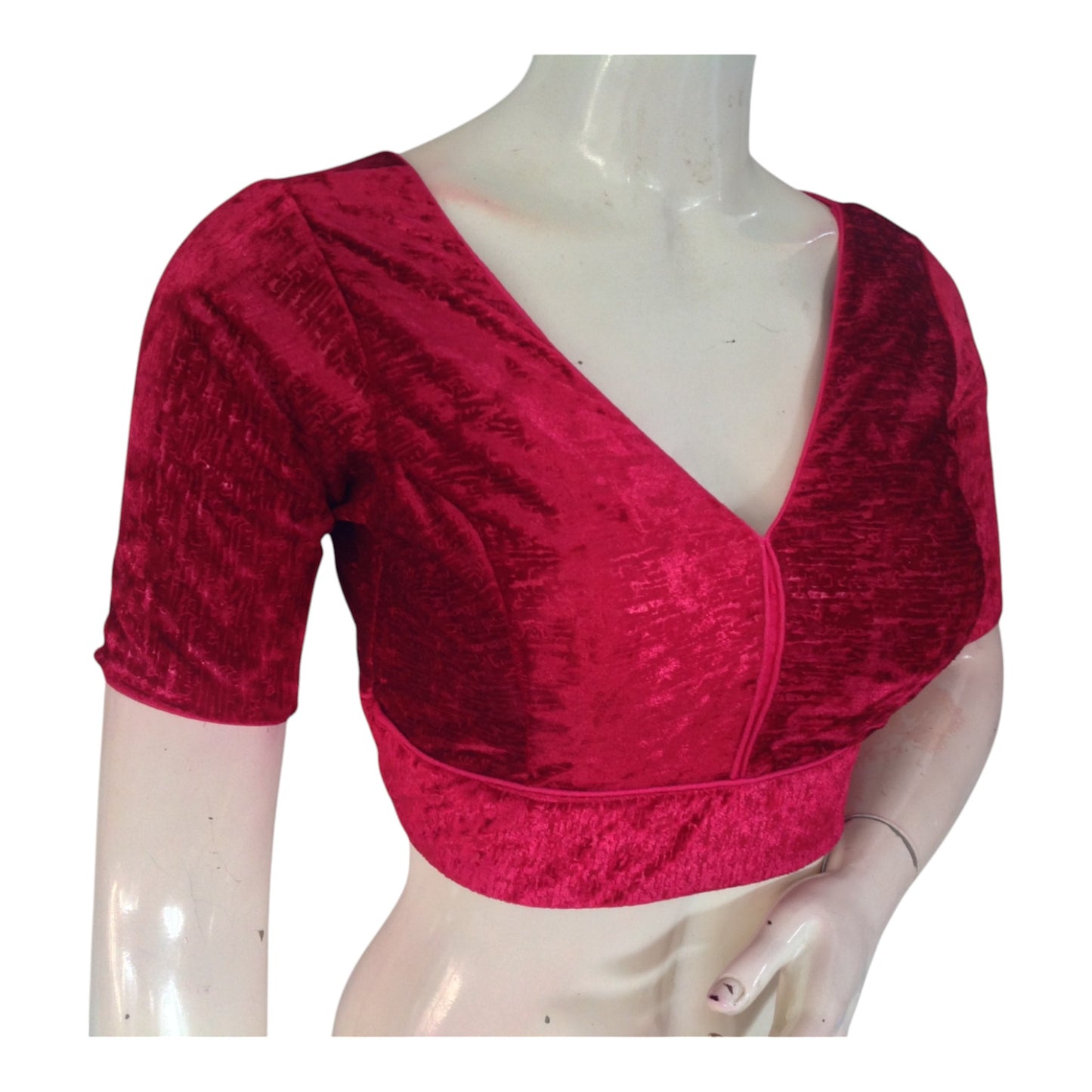 Elegant Raspberry Velvet Readymade Saree Blouse | Designer Blouse