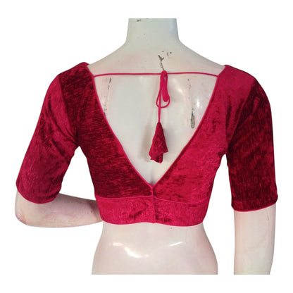 Elegant Raspberry Velvet Readymade Saree Blouse | Designer Blouse