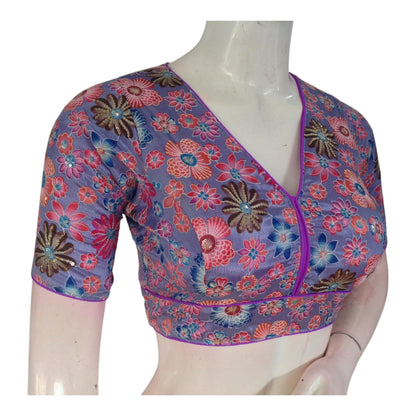 Sparkling Lavender Organza Saree Blouse | Sequin Party Choli | Festive Top