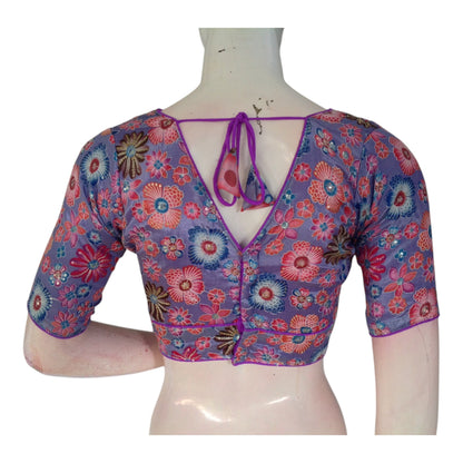 Sparkling Lavender Organza Saree Blouse | Sequin Party Choli | Festive Top