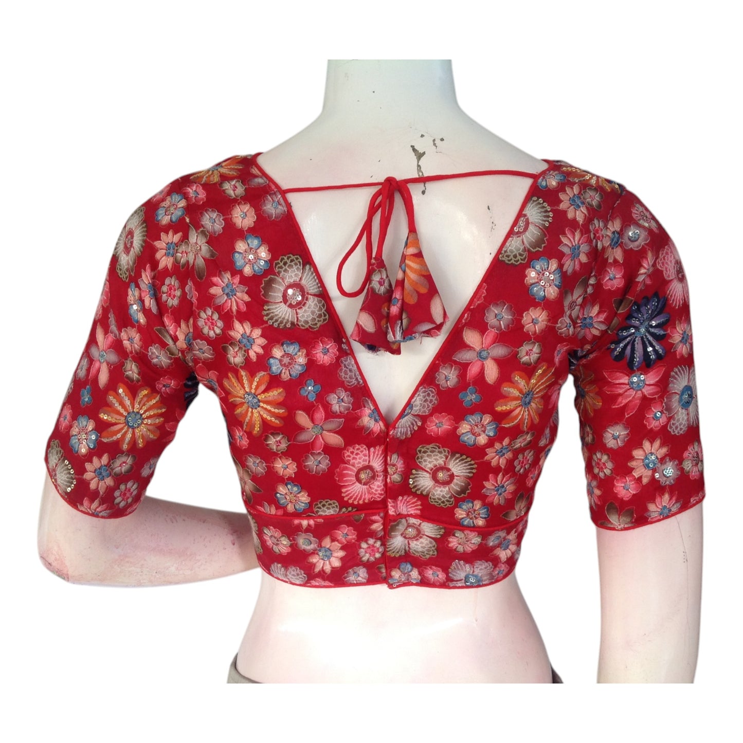 Ruby Red Organza Sequin Party Wear Readymade Blouse | Festive Indian Top