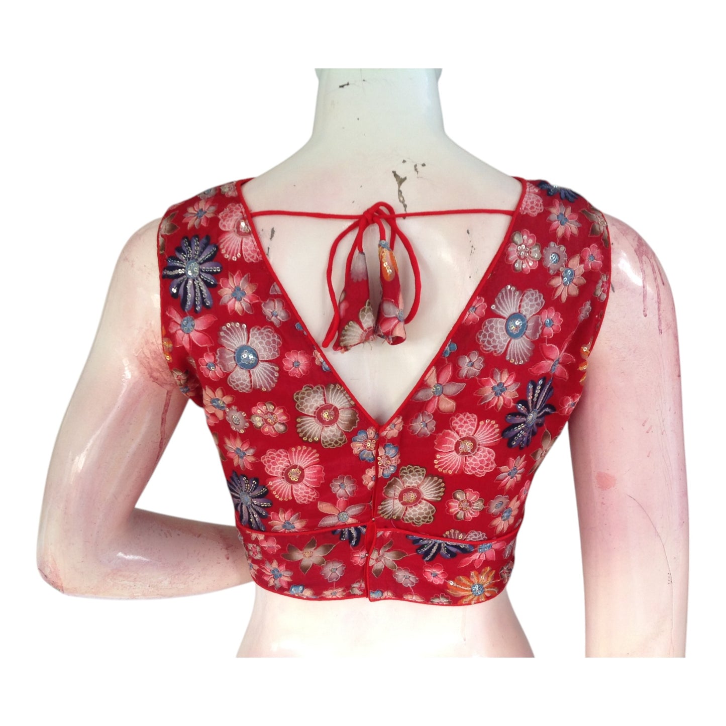 Classic Red Sequin Organza Blouse | Party Wear Top | Designer Blouse