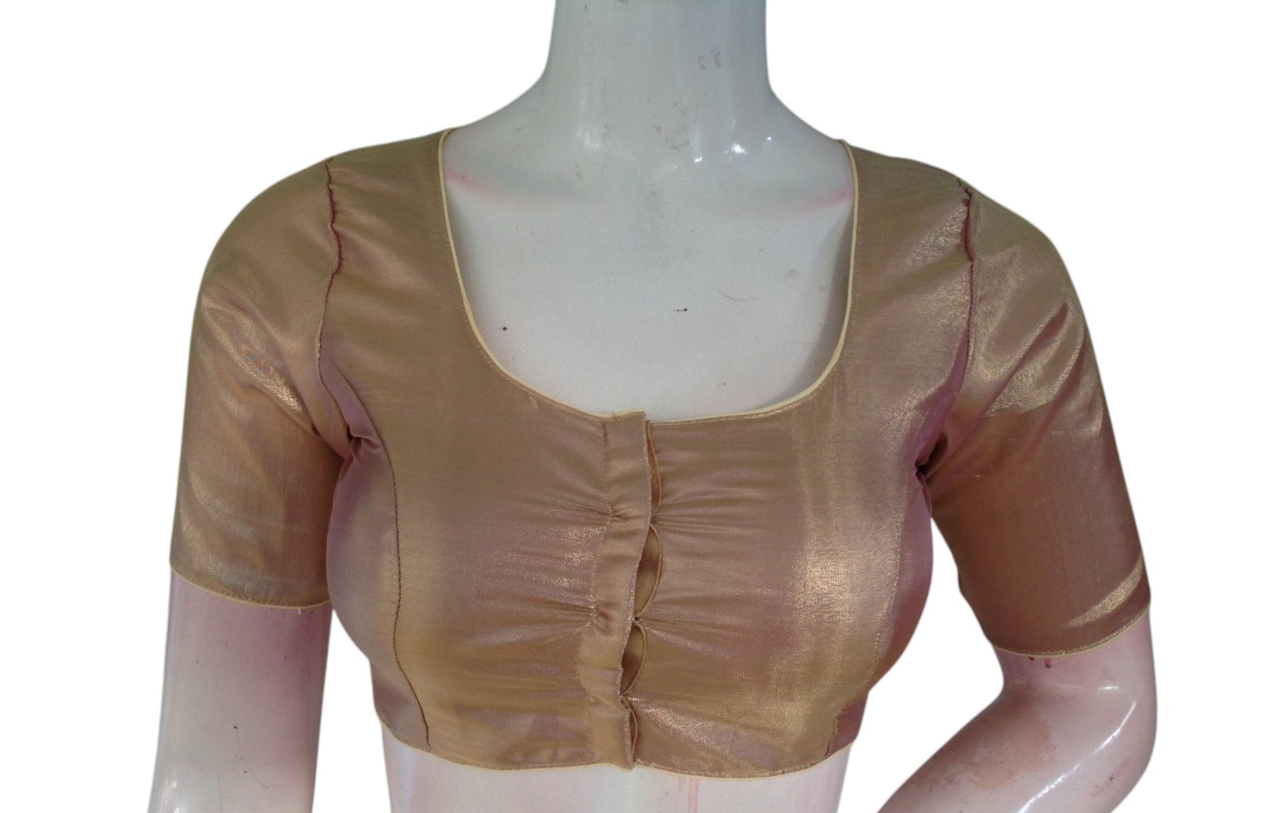 Elegant Gold Tissue Silk Readymade Saree Blouse | Simple & Versatile Indian Top