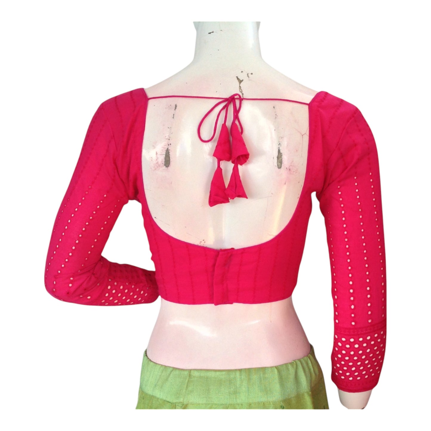 Beautiful Pink Hakoba Cotton Bracelet Sleeve Readymade Saree Blouse