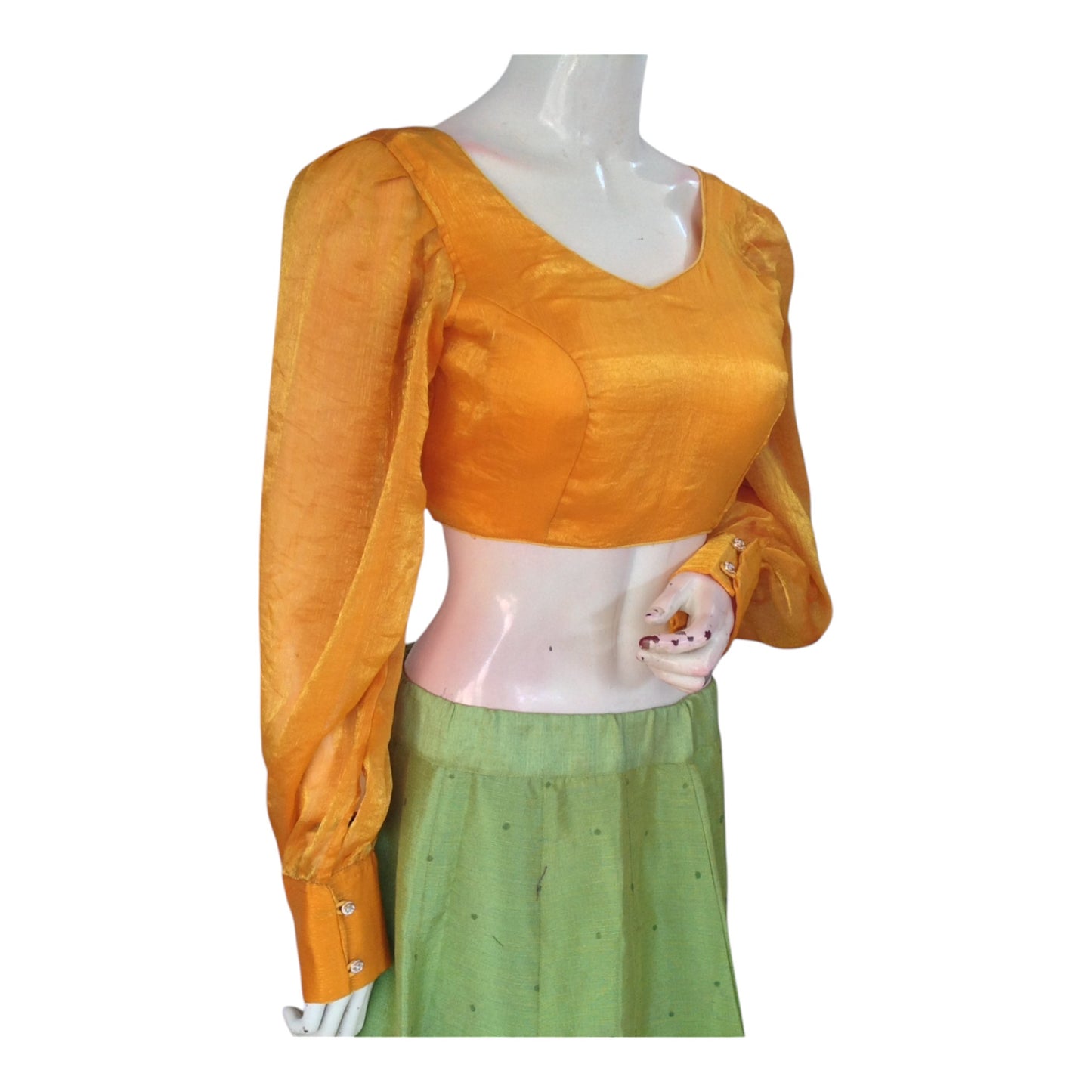 Trendy Yellow Color Organza Full Sleeve Saree Blouse | Statement Sleeves