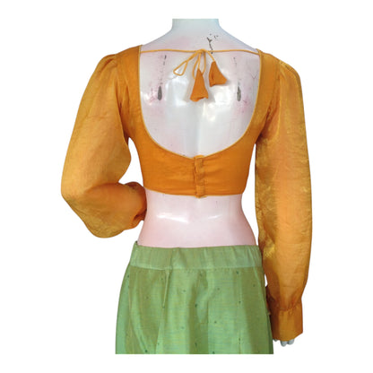 Trendy Yellow Color Organza Full Sleeve Saree Blouse | Statement Sleeves