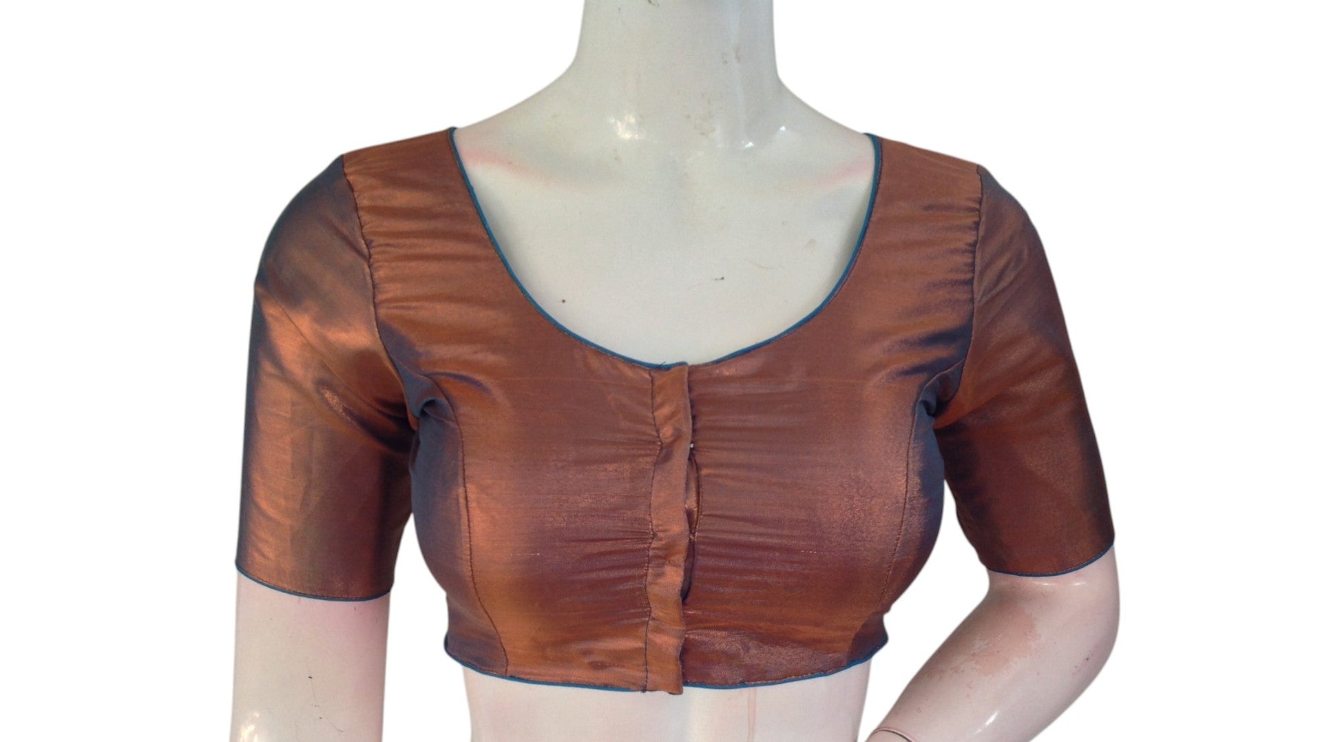 Rich Copper Saree Blouse | Plain Tissue Silk | Readymade Blouse | Festive Wear