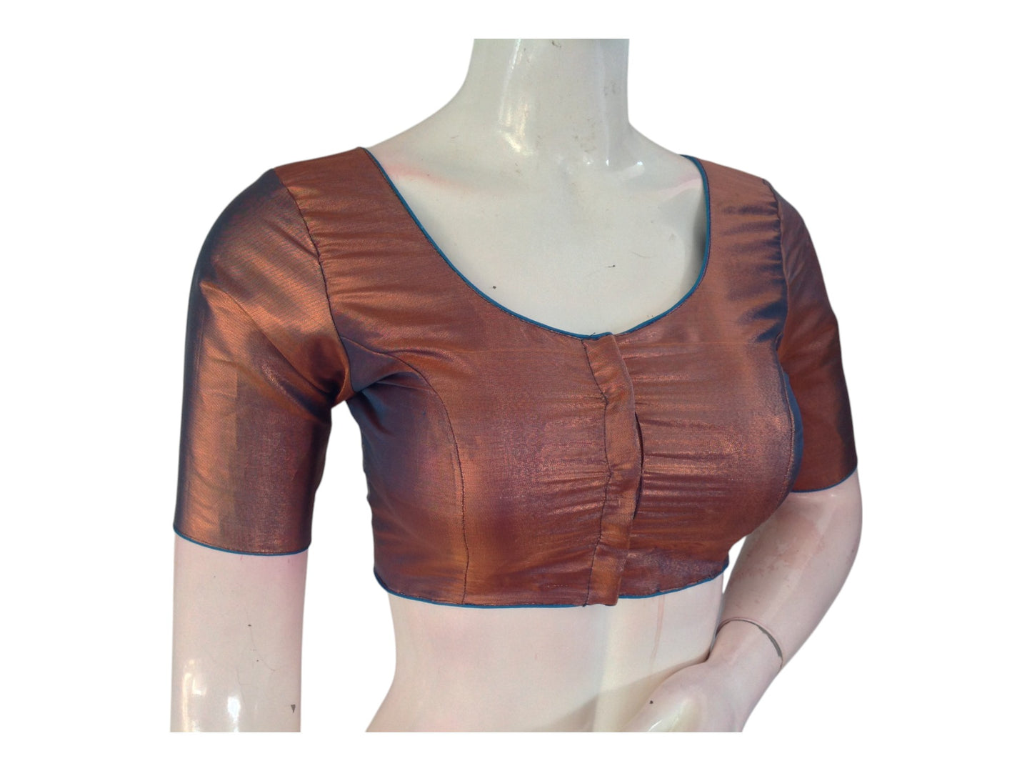 Rich Copper Saree Blouse | Plain Tissue Silk | Readymade Blouse | Festive Wear