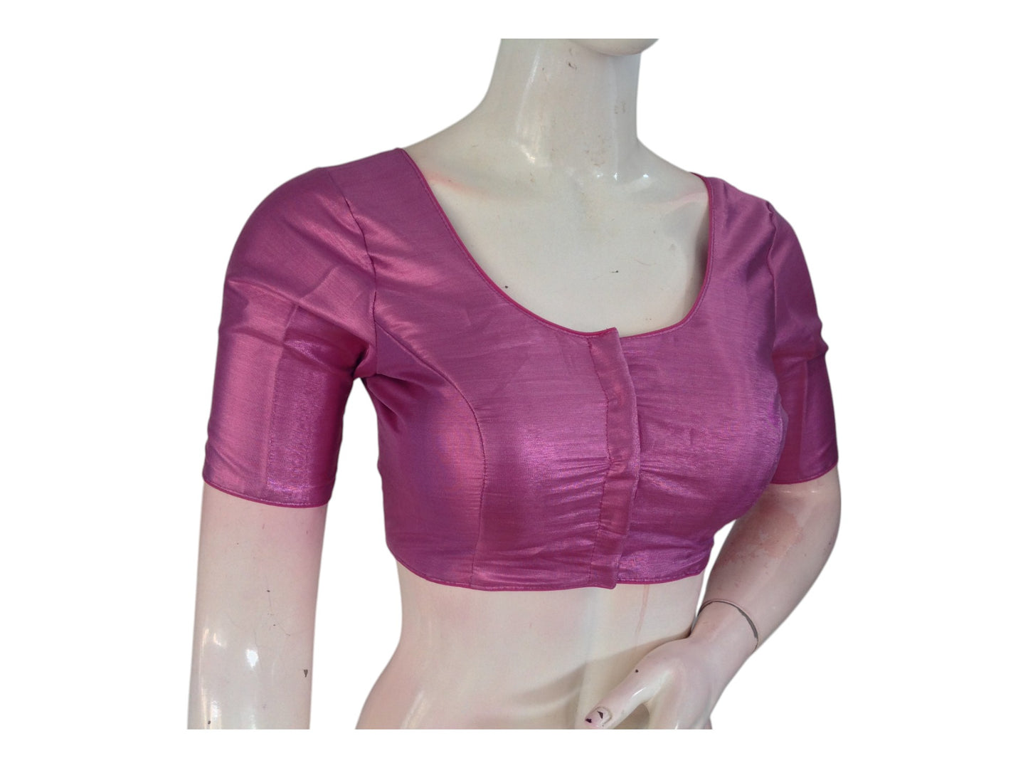 Elegant Magenta Color Plain Tissue Silk Readymade Saree Blouse