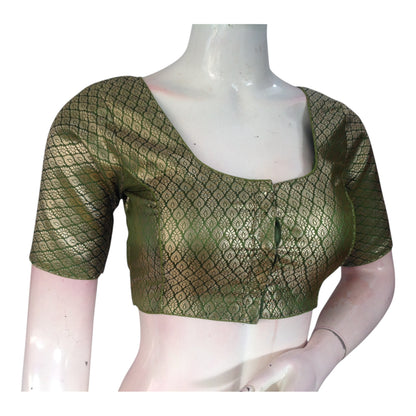 Olive Green Color Brocade Silk Saree Blouse | Ready to Wear