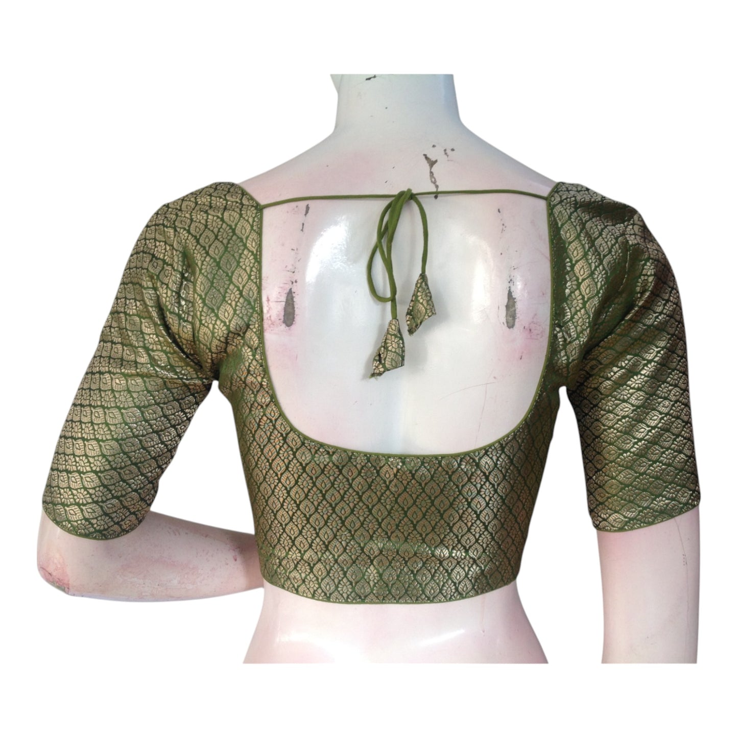 Olive Green Color Brocade Silk Saree Blouse | Ready to Wear